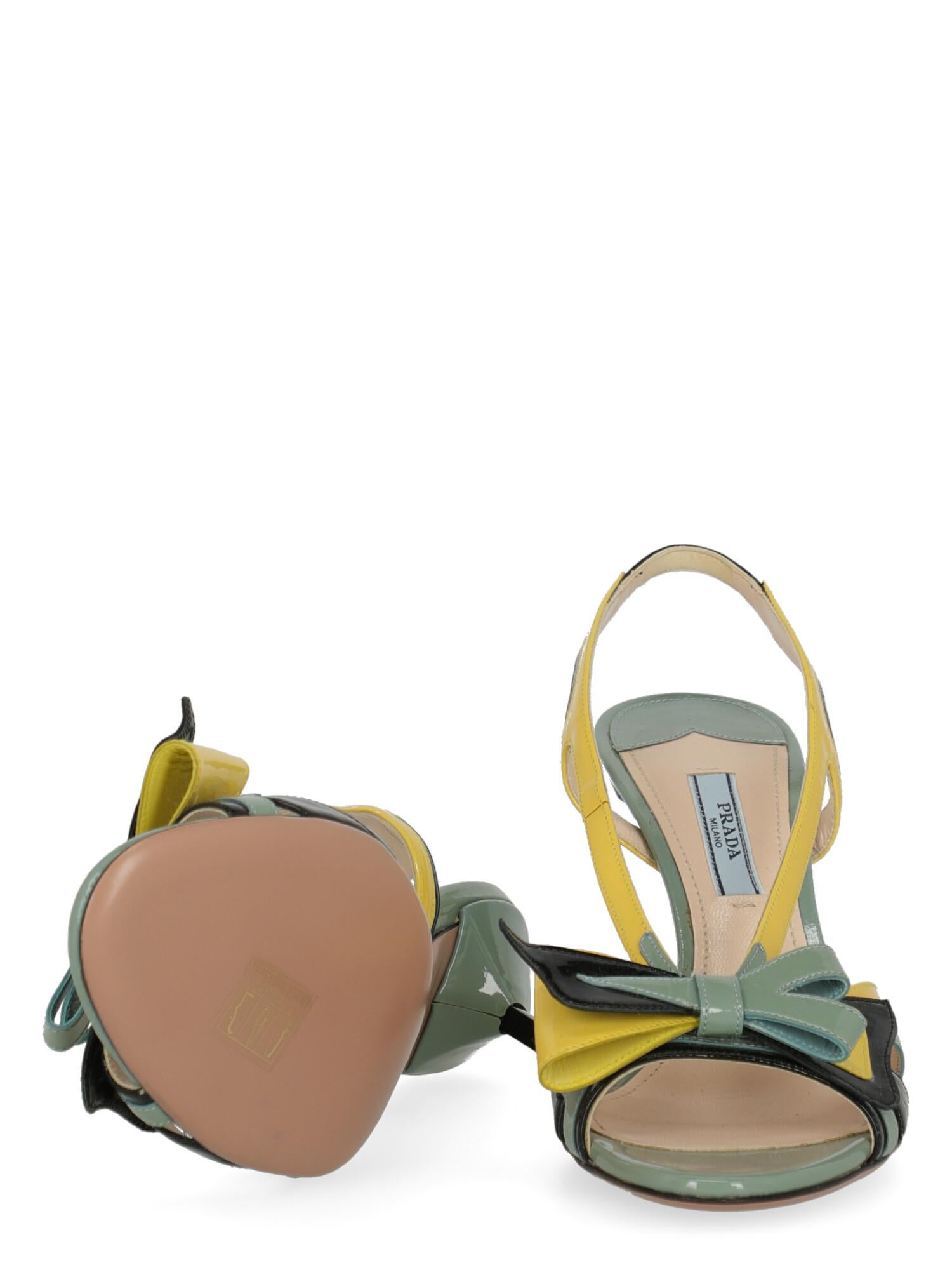 Women's Prada Women Sandals Black, Green, Yellow Leather EU 37.5 For Sale