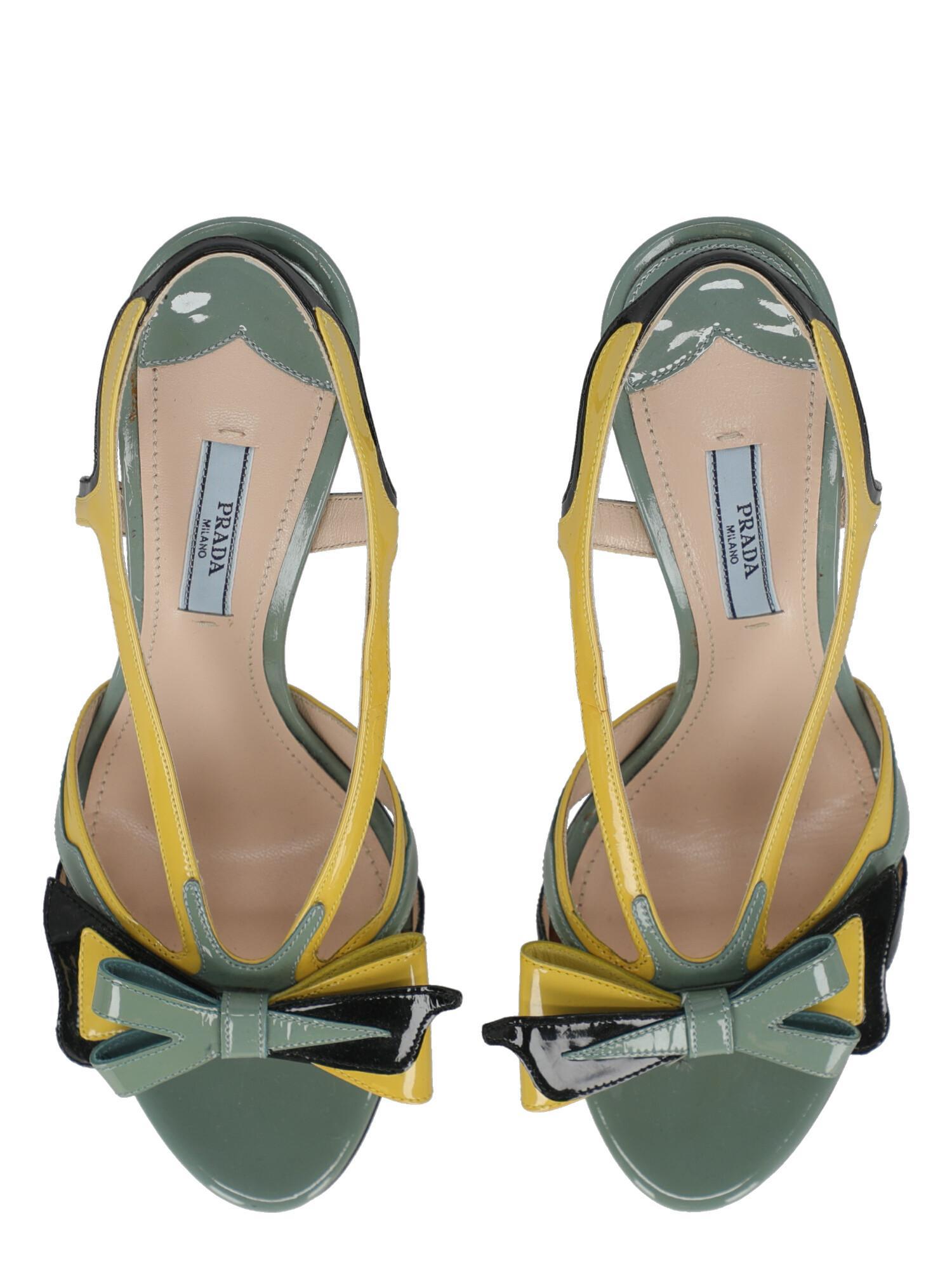 Prada Women Sandals Black, Green, Yellow Leather EU 37.5 For Sale 1