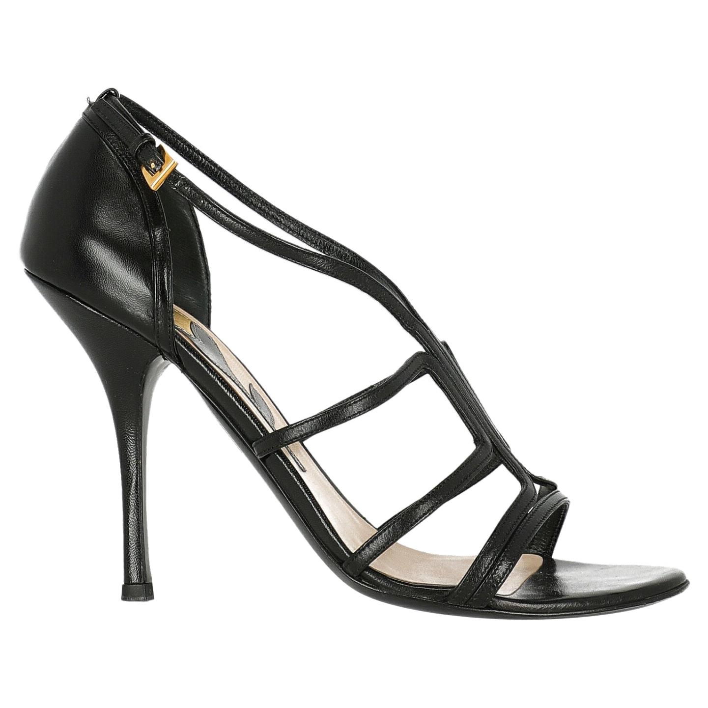Prada  Women   Sandals  Black Leather EU 39.5 For Sale