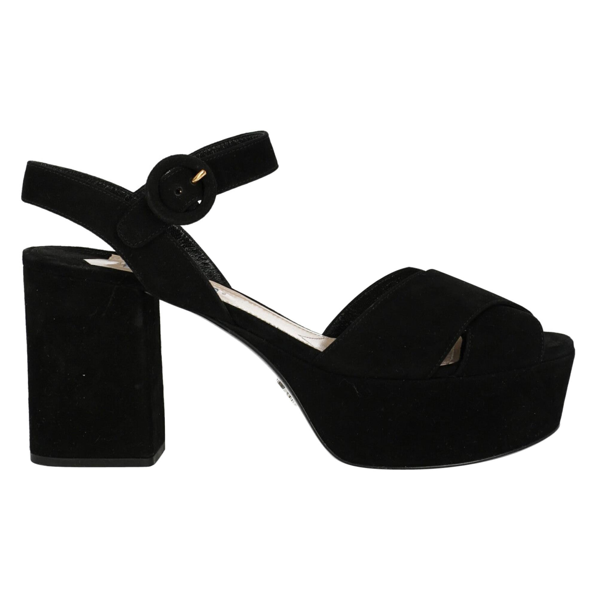 Prada  Women   Sandals  Black Leather EU 40 For Sale
