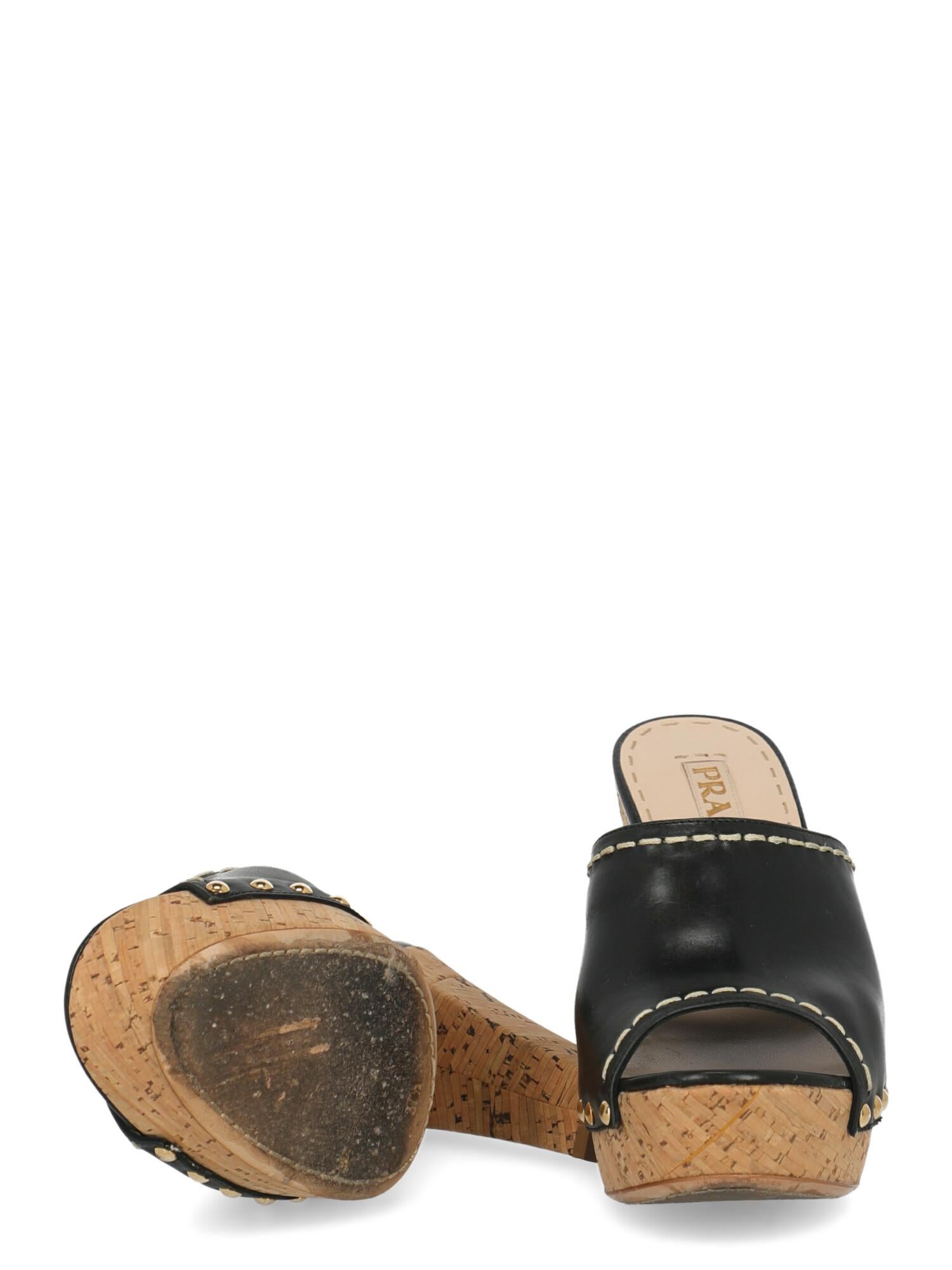 Brown Prada Women  Sandals Black Leather IT 37.5 For Sale