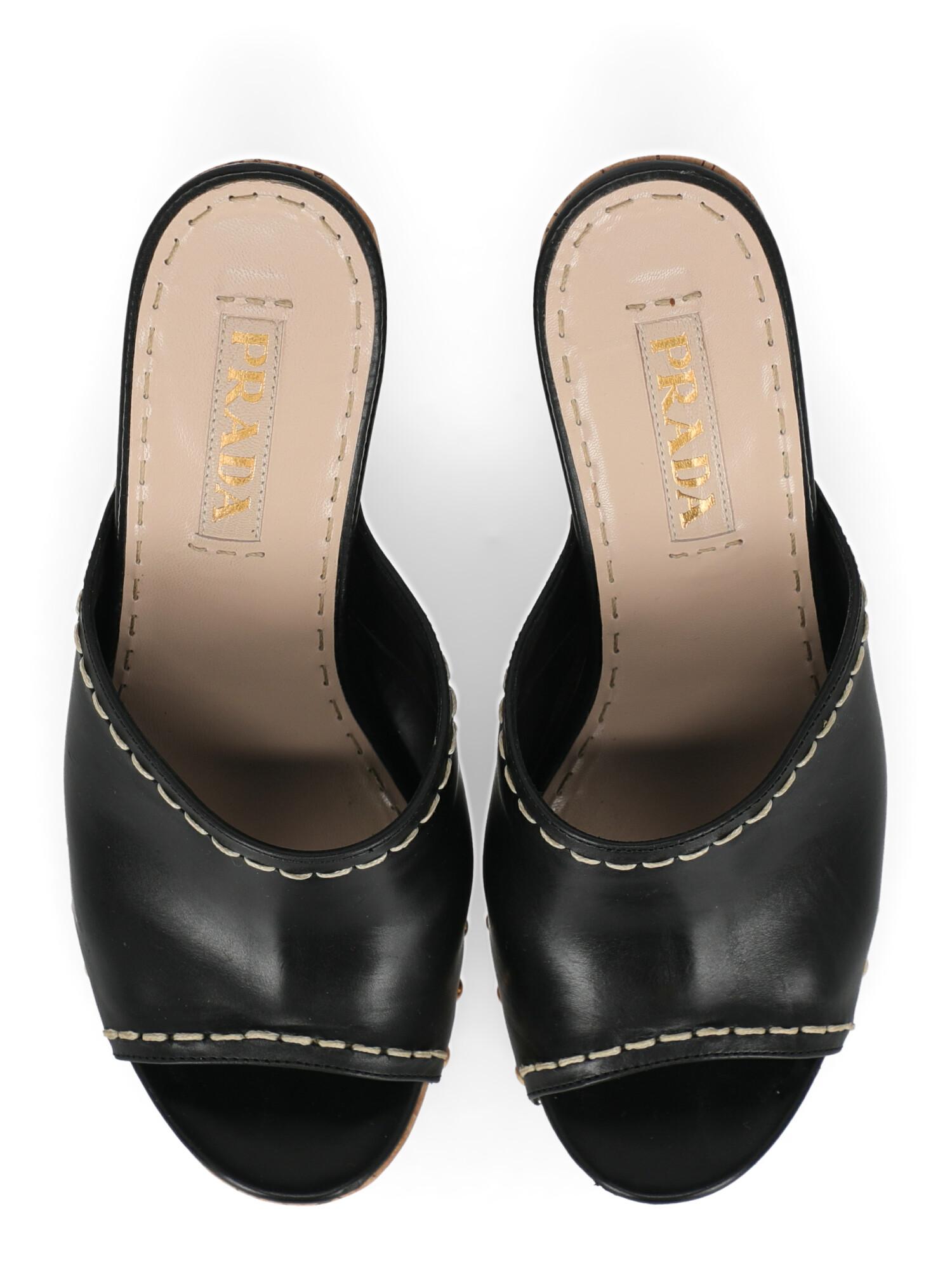 Women's Prada Women  Sandals Black Leather IT 37.5 For Sale