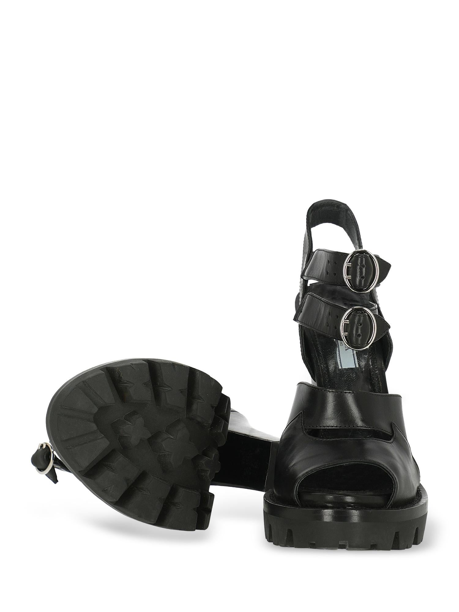 Prada Women  Sandals Black Leather IT 38.5 For Sale 1