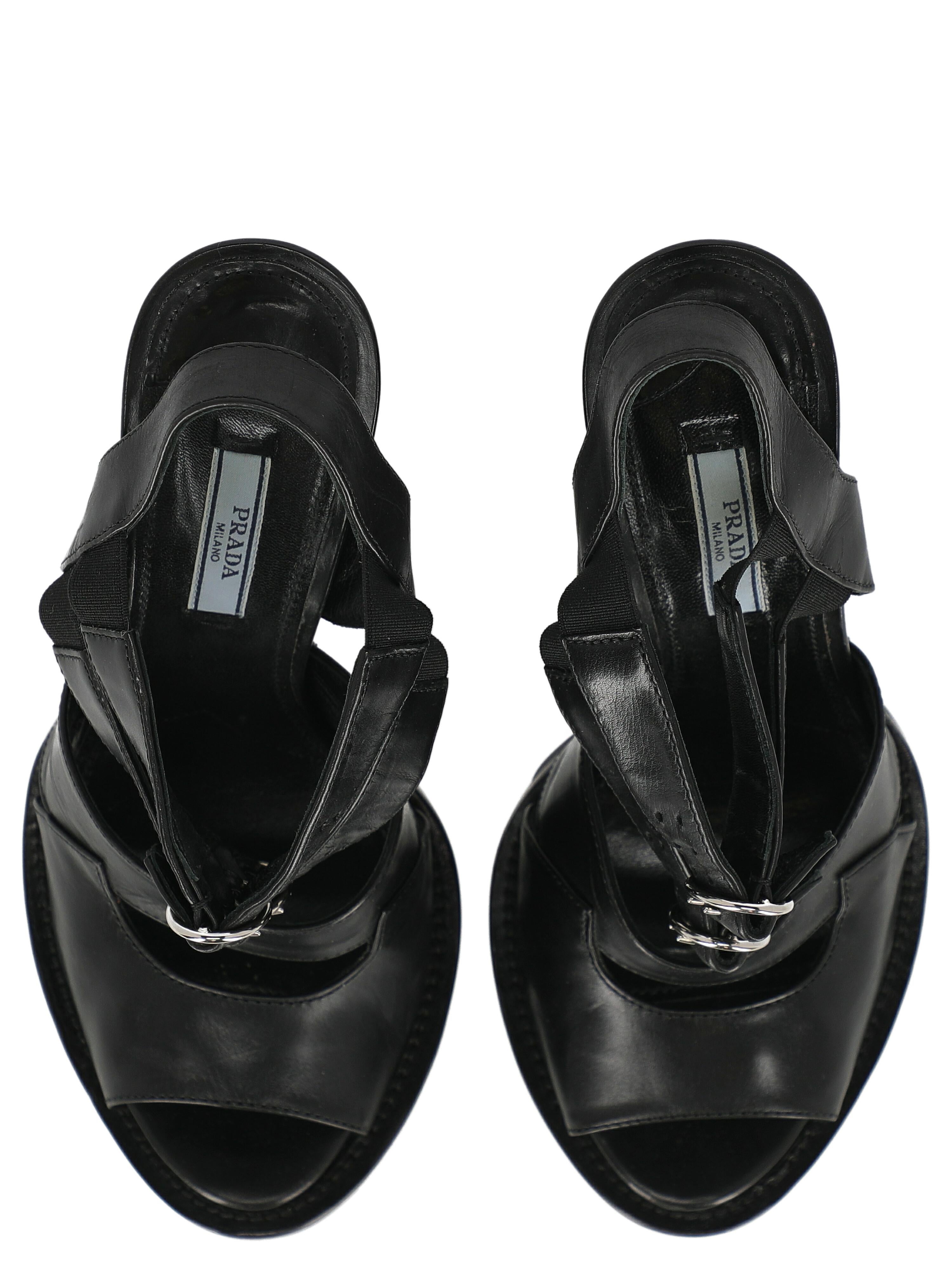 Prada Women  Sandals Black Leather IT 38.5 For Sale 2