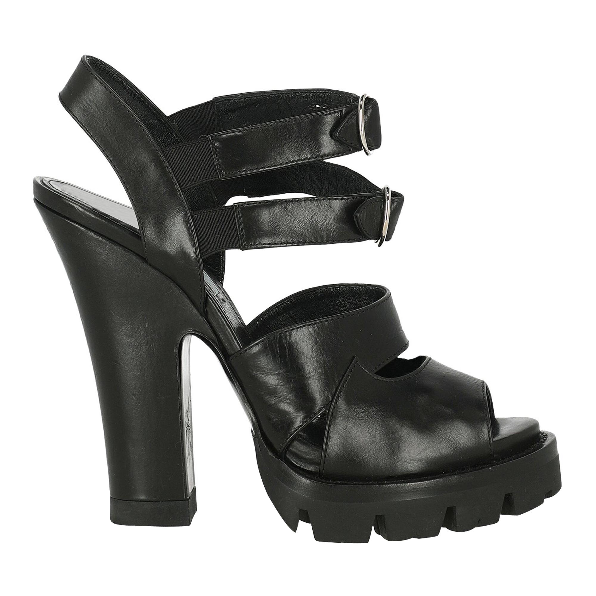 Prada Women  Sandals Black Leather IT 38.5 For Sale