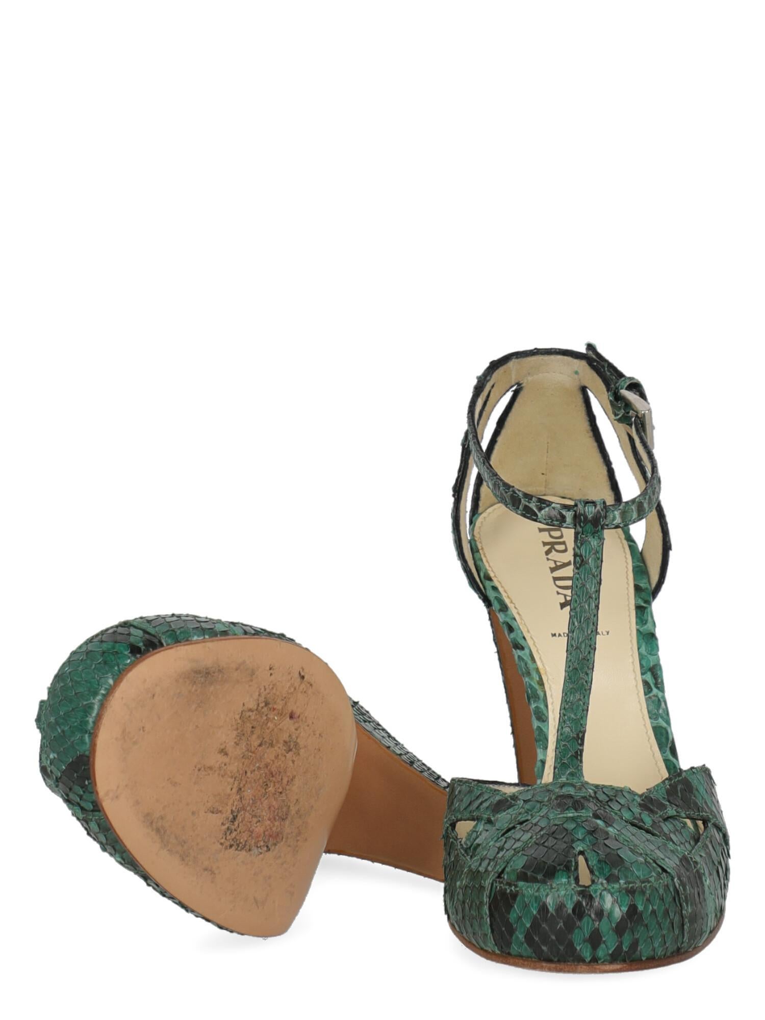 Prada Women Sandals Green Leather EU 38 In Good Condition For Sale In Milan, IT