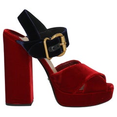 Prada Women Sandals  Navy, Red Fabric EU 39