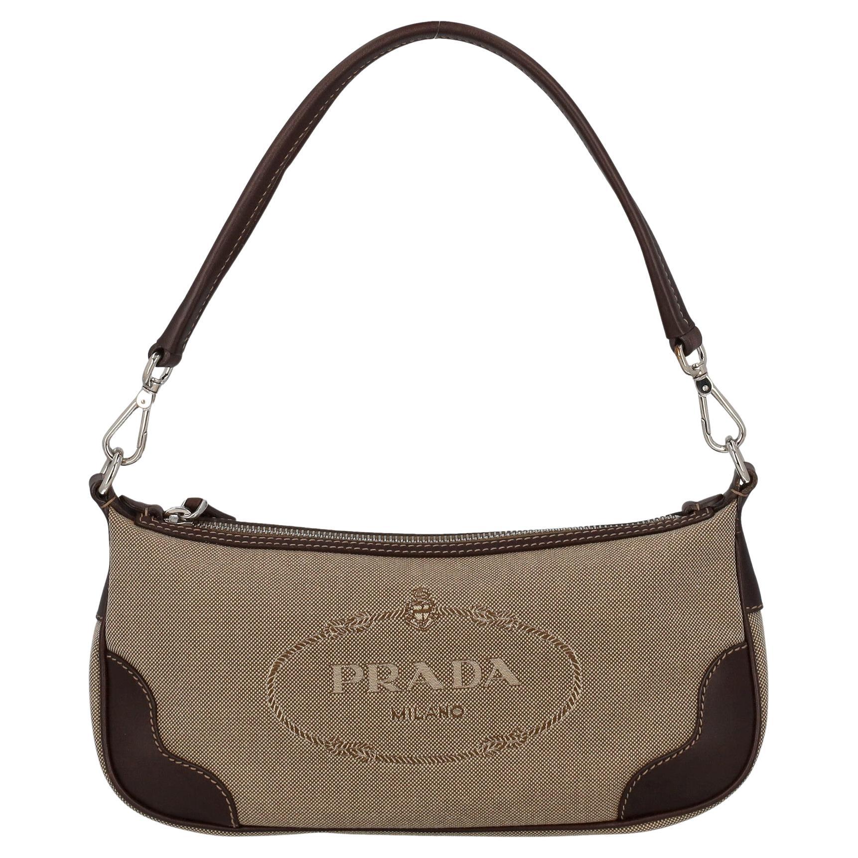 Prada Women Shoulder bags Brown Fabric  For Sale