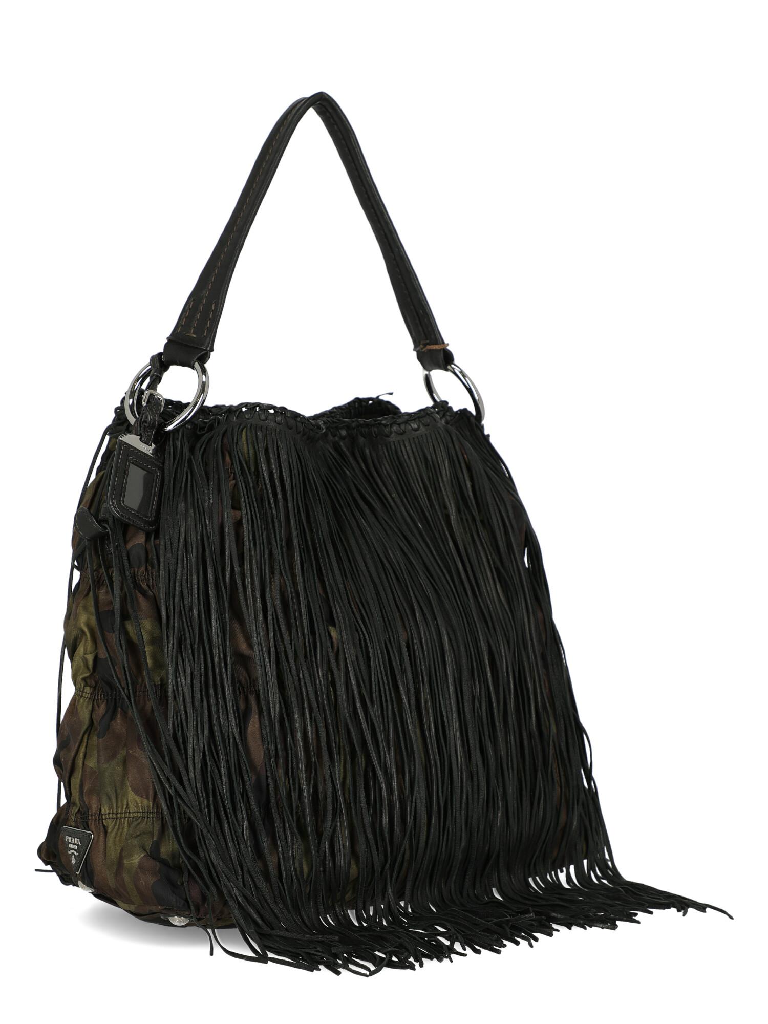 Black Prada  Women   Shoulder bags   Brown, Green Fabric  For Sale