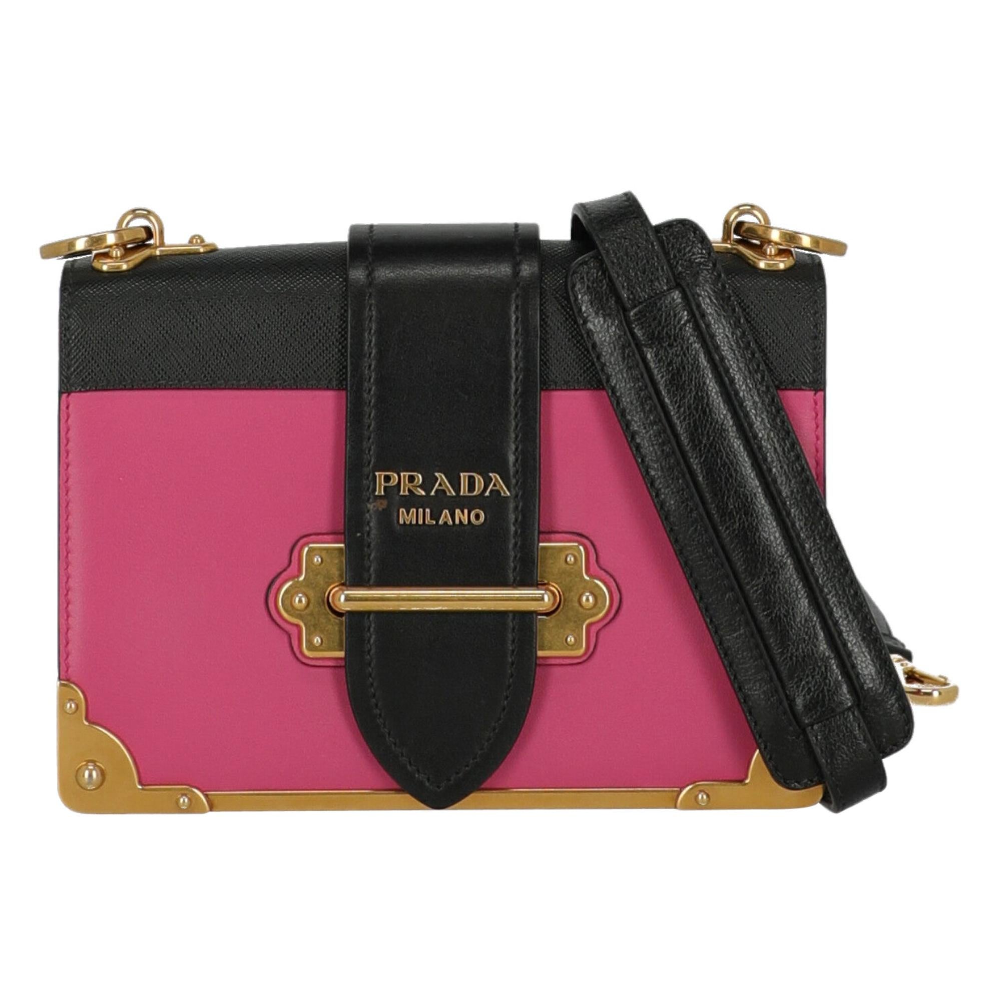 Prada  Women   Shoulder bags  Cahier Navy, Pink Leather  For Sale