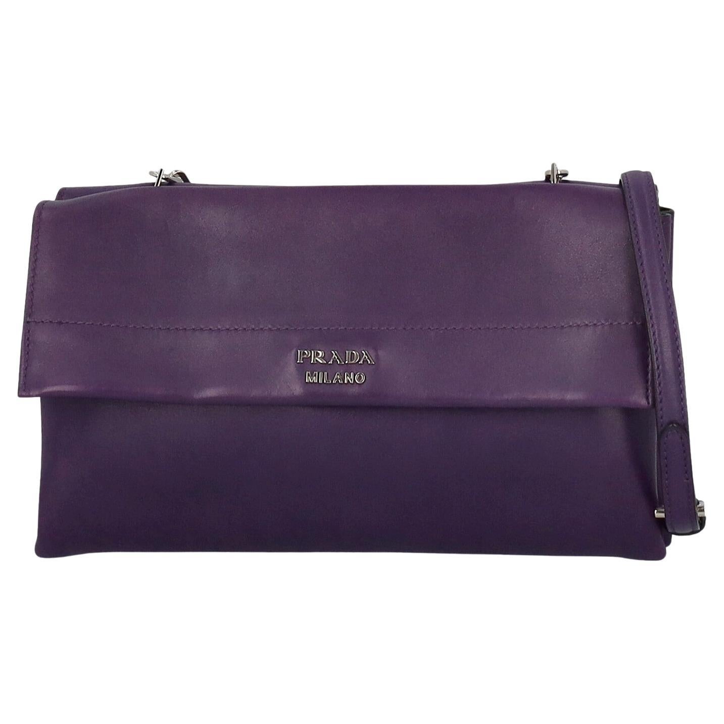 Prada  Women   Shoulder bags  Purple Leather  For Sale