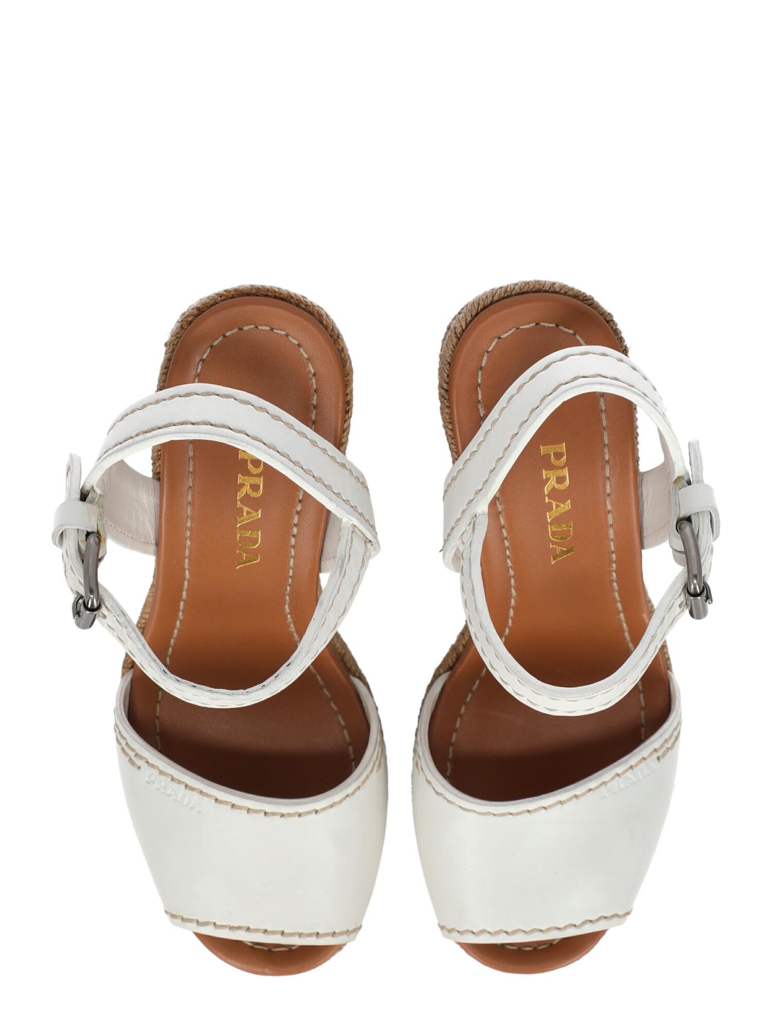 Brown Prada Women  Wedges White Leather IT 36 For Sale