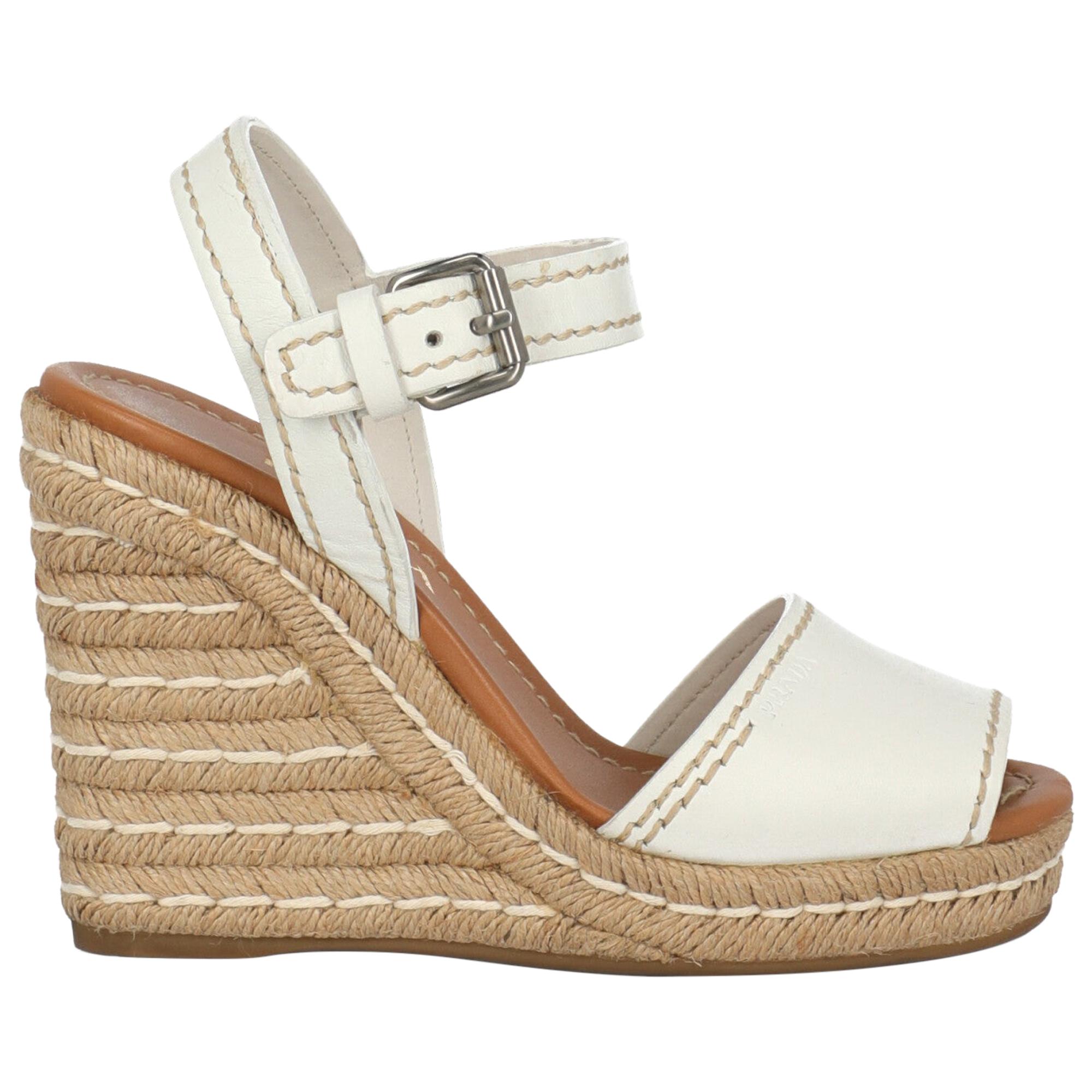 Prada Women  Wedges White Leather IT 36 For Sale