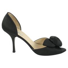 Prada Womens 38 Black Satin Dorsay Bow Open Toe Heels 1116p46