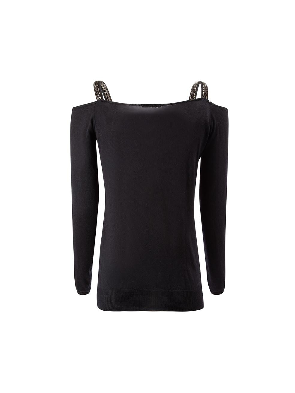 Prada Women's Black Embellished Cold Shoulder Knitted Top In Good Condition For Sale In London, GB