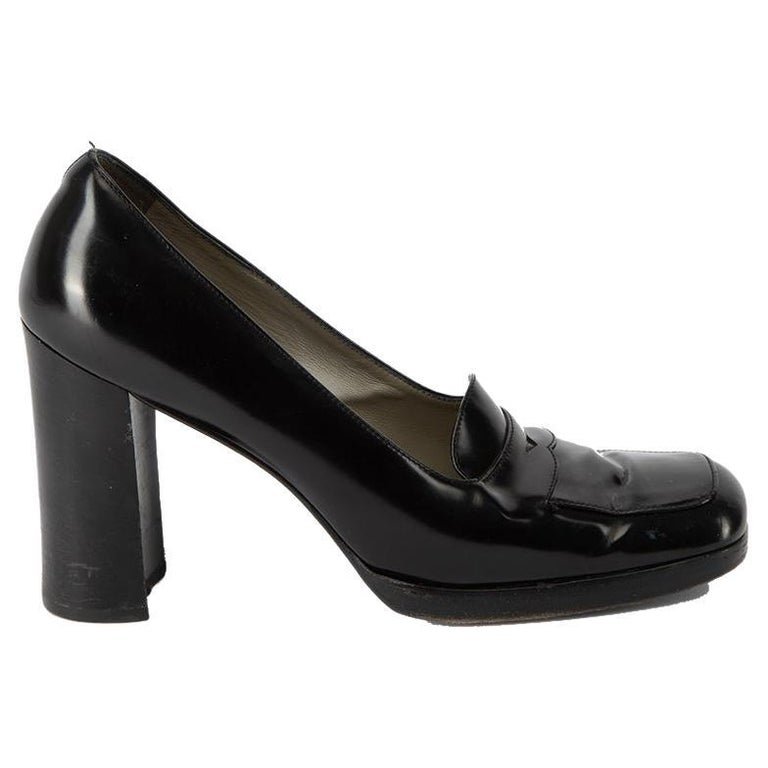 Prada Women's Black High Heel Loafer Pumps For Sale at 1stDibs
