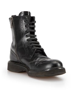 Prada Women's Black Laser Cut Leather Combat Boots