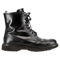 Used Prada Women's Black Laser Cut Leather Combat Boots