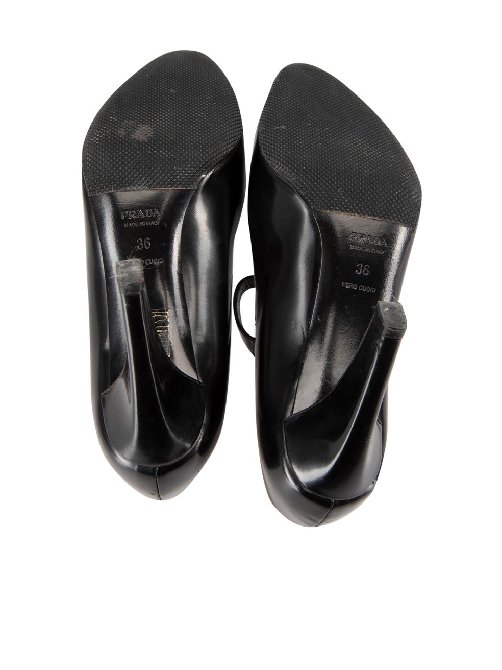 Prada Women's Black Leather Buckled Mary Jane Heels 2