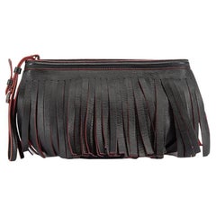 Prada Women's Black Leather Contrast Red Fringe Clutch