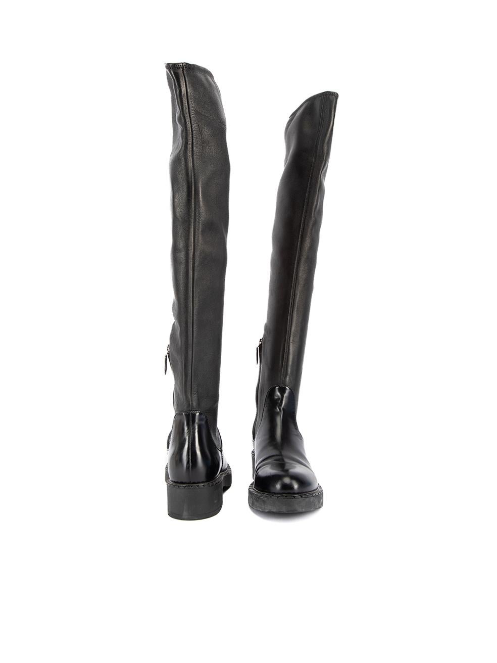 Prada Women's Black Leather Knee High Boots In Excellent Condition In London, GB