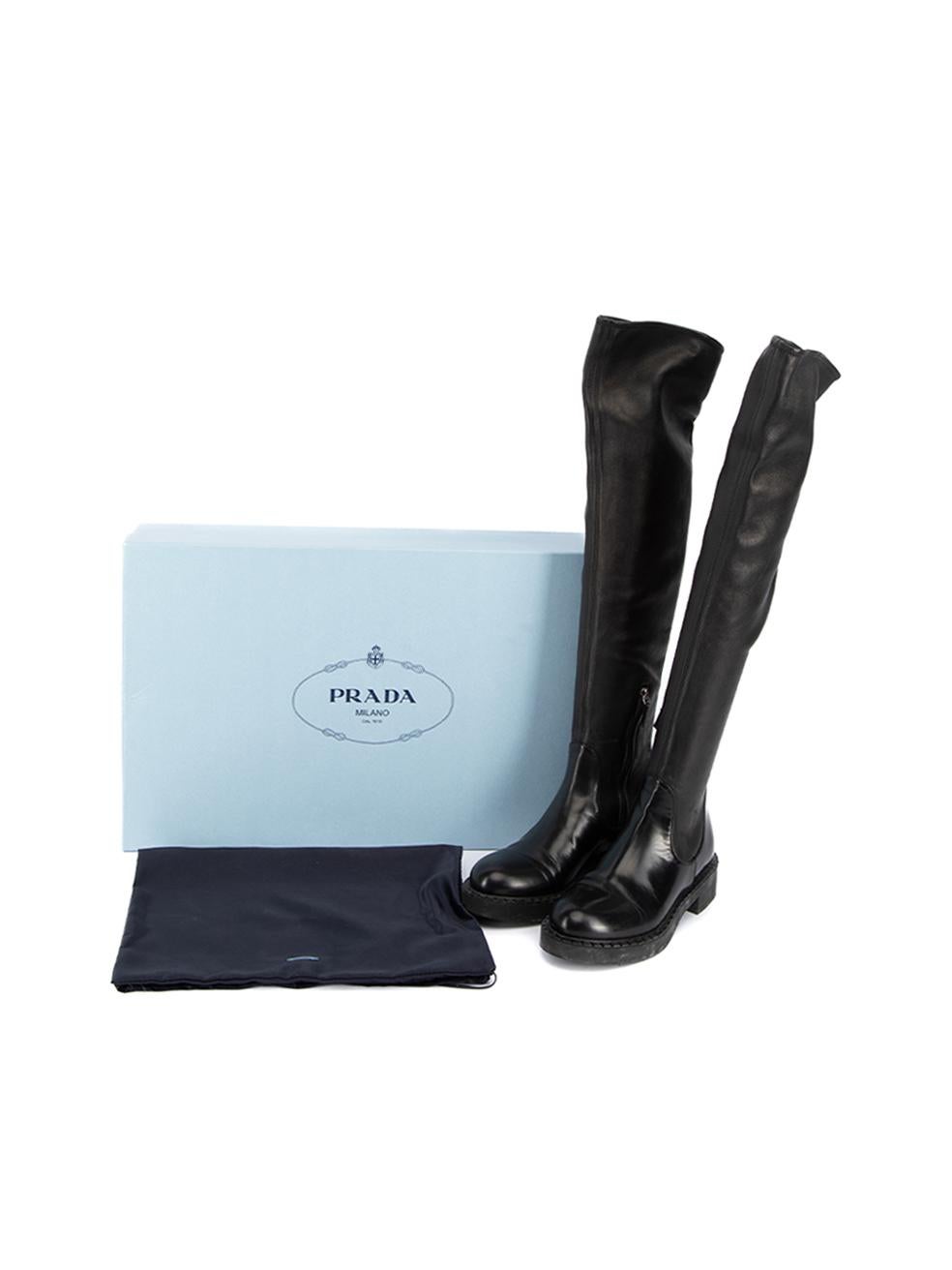 Prada Women's Black Leather Knee High Boots 2