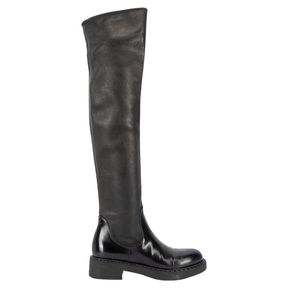 Prada Women's Black Leather Knee High Boots