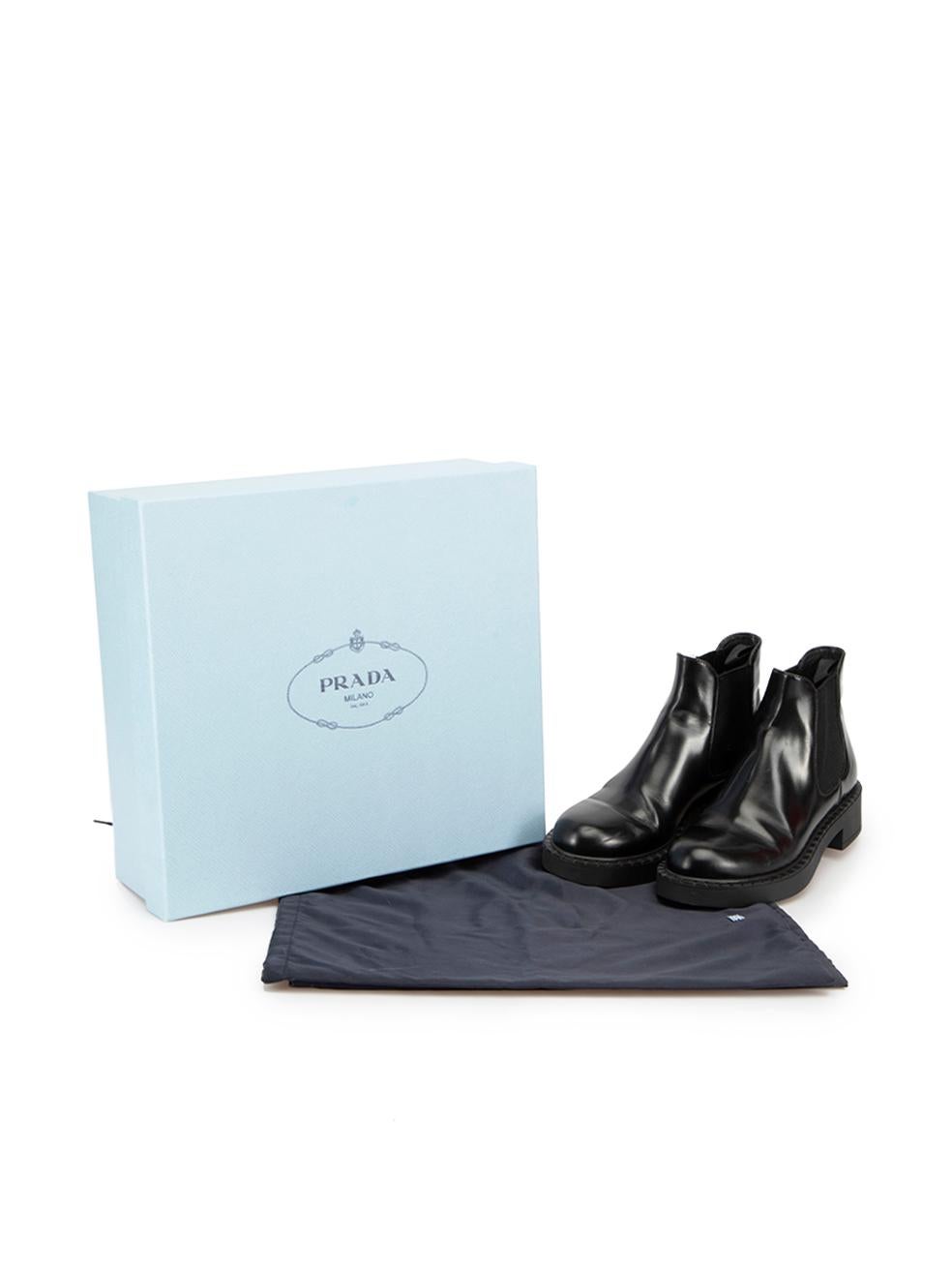 Prada Women's Black Leather Round Toe Chelsea Boots 5