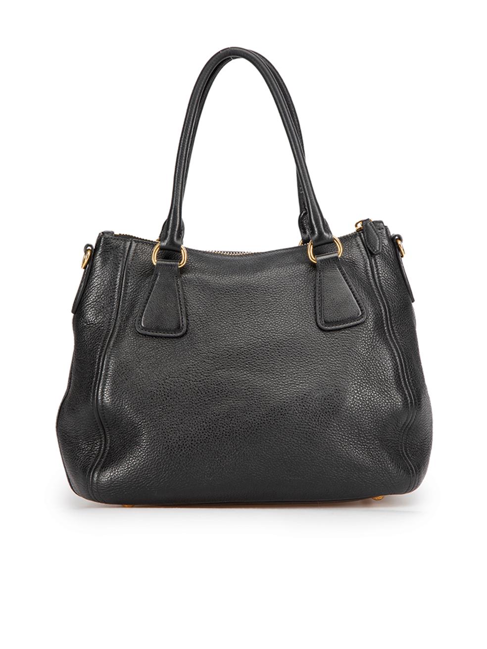 Prada Women's Black Leather Vitello Daino Convertible Handbag In Good Condition In London, GB