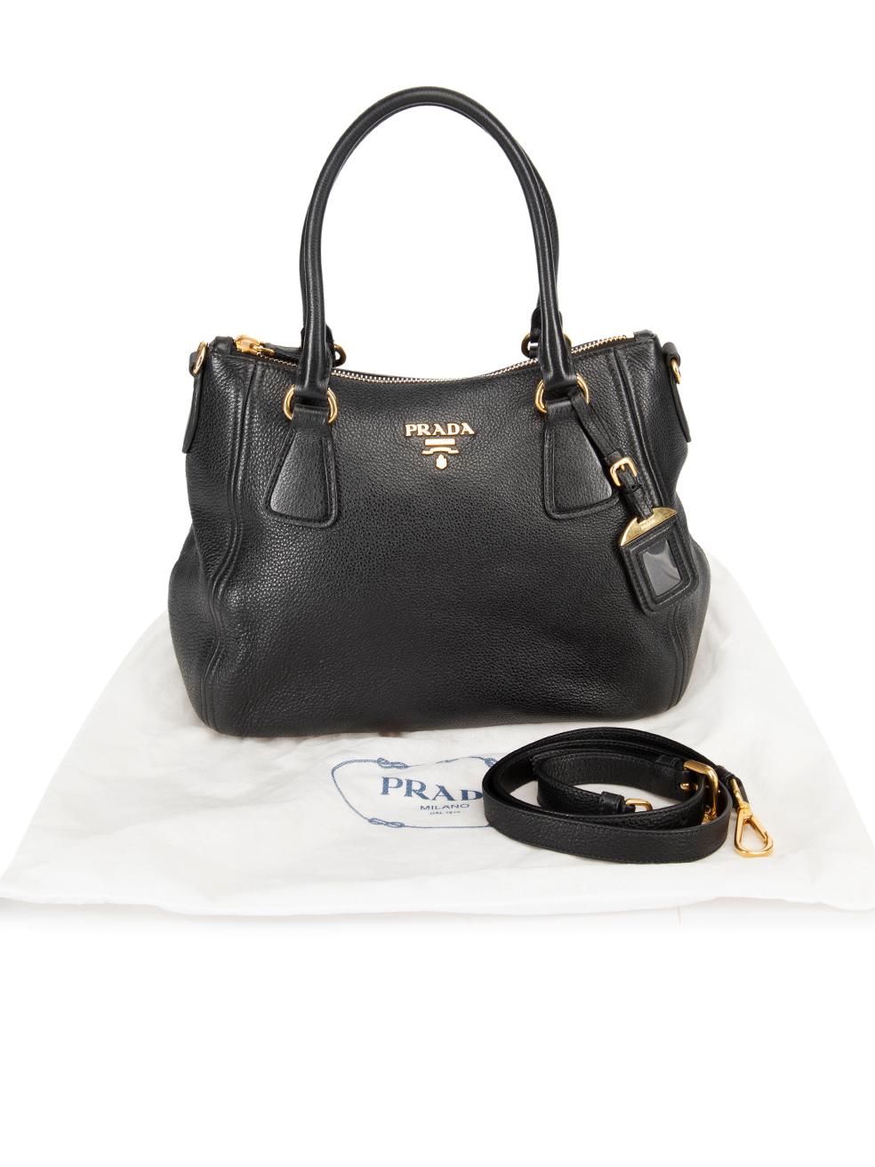 Prada Women's Black Leather Vitello Daino Convertible Handbag 4