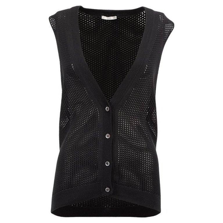 Prada Women's Black Net Button Up Knit Vest For Sale at 1stDibs