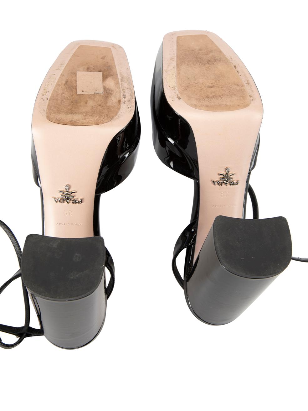Prada Women's Black Patent Leather Square Toe Platform Heels 1