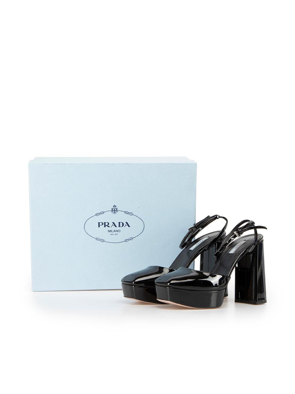 Prada Women's Black Patent Leather Square Toe Platform Heels 2