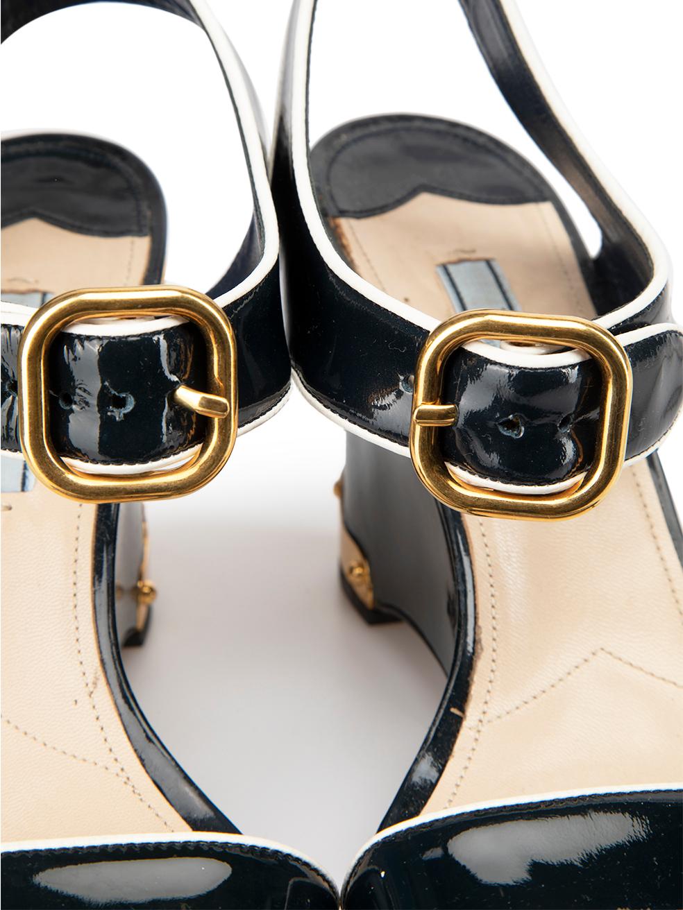Prada Women's Black Patent Leather Stud Wedge Sandals 1