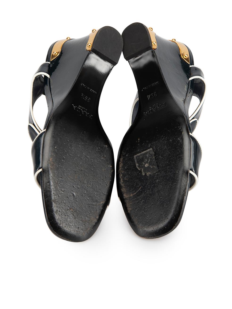 Prada Women's Black Patent Leather Stud Wedge Sandals 2