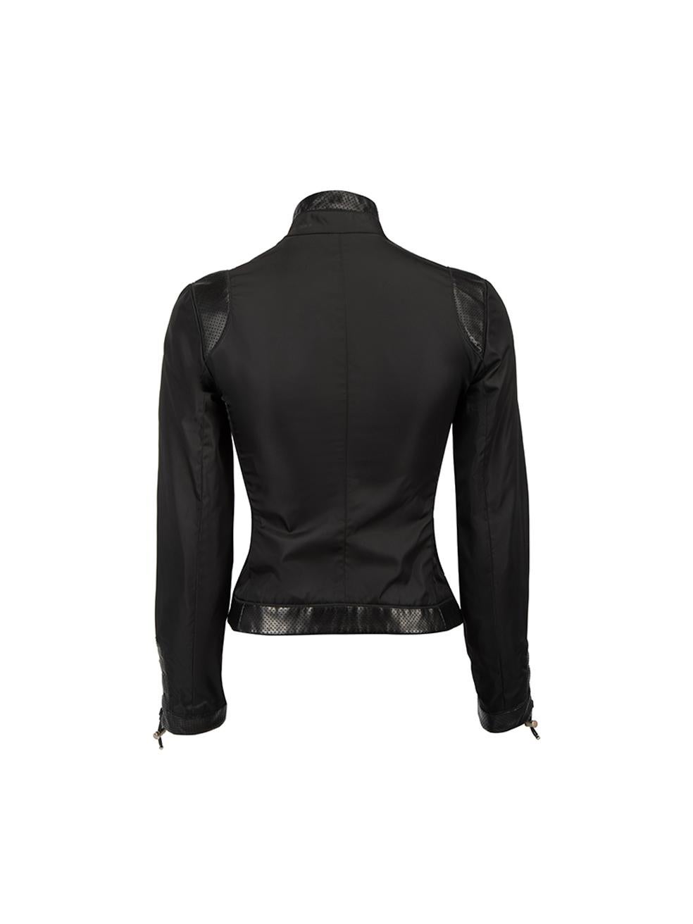 Prada Women's Black Perforated Leather Accent Track Jacket In Good Condition For Sale In London, GB
