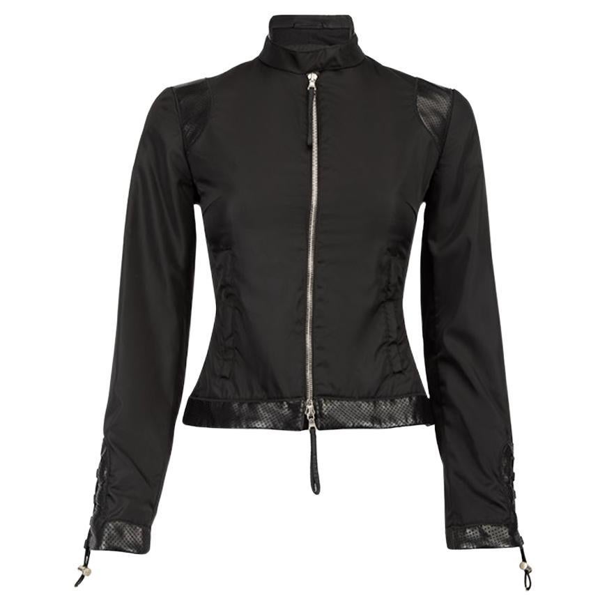 Prada Women's Black Perforated Leather Accent Track Jacket For Sale