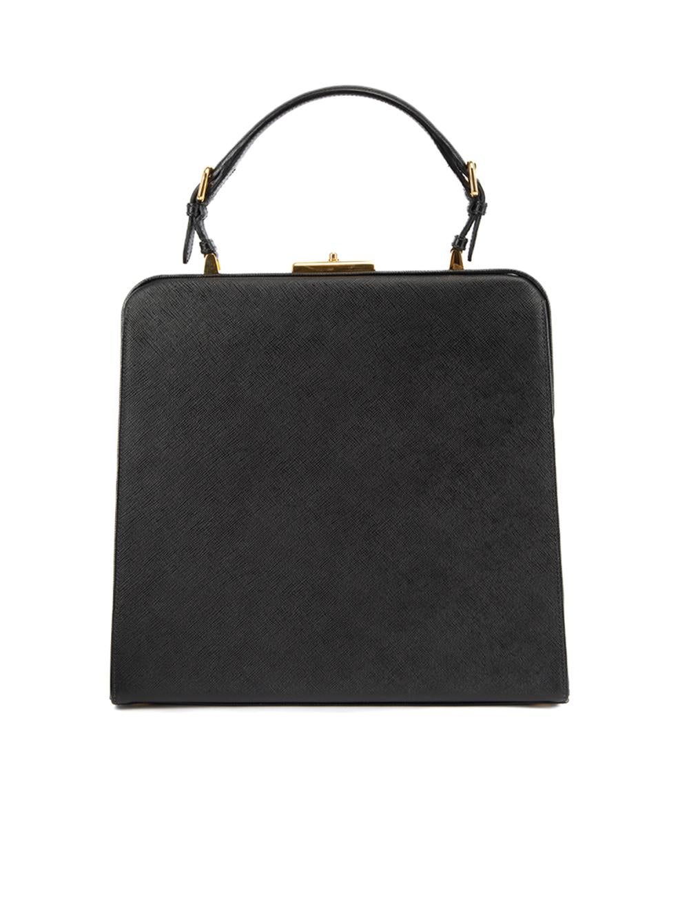 Prada Women's Black Saffiano Lux Metal Frame Bag In New Condition In London, GB