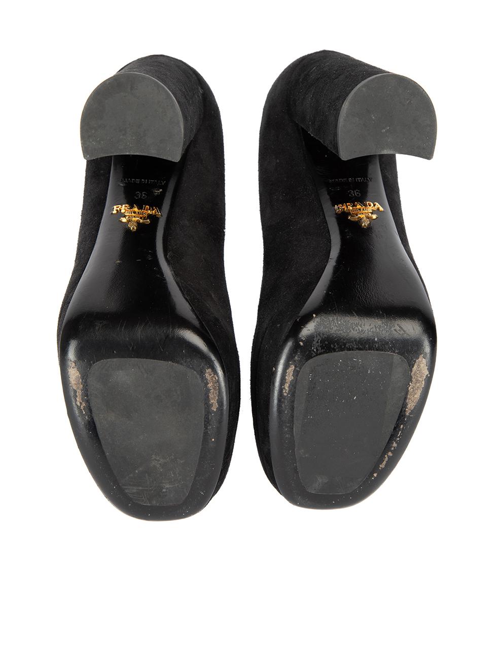Prada Women's Black Suede Round Toe Platform Heels For Sale 1