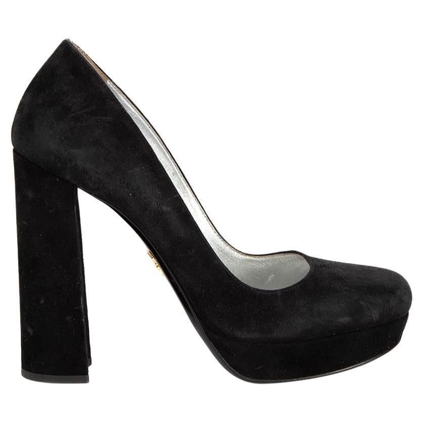Prada Women's Black Suede Round Toe Platform Heels For Sale