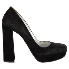 Used Prada Women's Black Suede Round Toe Platform Heels