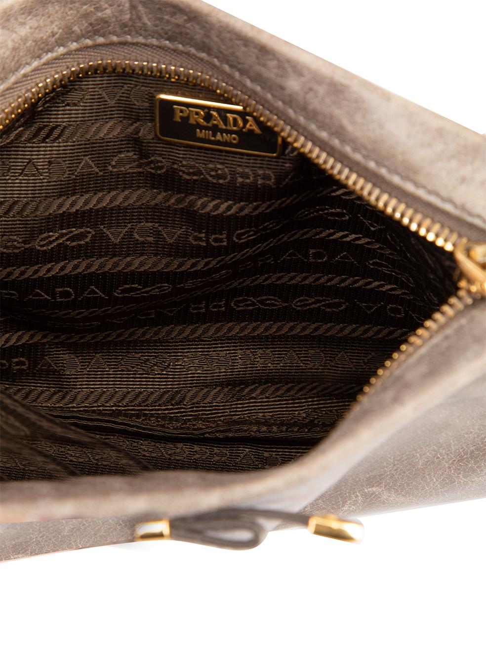 Prada Women's Brown Leather Bow Accent Wristlet Clutch For Sale 2