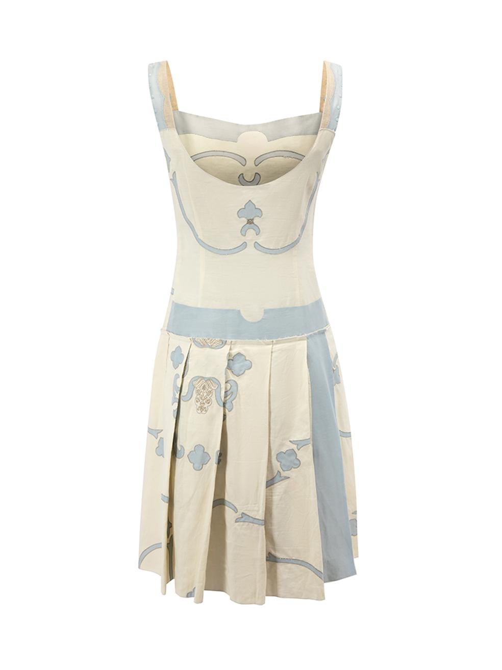 Prada Women's Cream Appliqué Sleeveless Mini Dress In Excellent Condition In London, GB