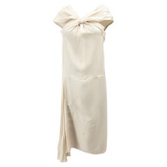 Prada Women's Cream Silk Pleated Knot Midi Dress