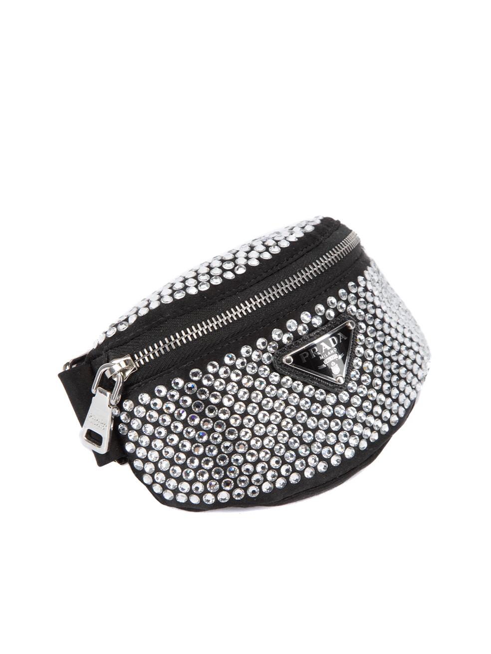 CONDITION is Never Worn. No visible wear to cuff is evident on this used Prada designer resale item.  This item comes with original box.
 
 Details
  Black
 Nylon
 Mini pouch
 Crystal embellished
 With adjustable elastic band
 Enamelled metal
