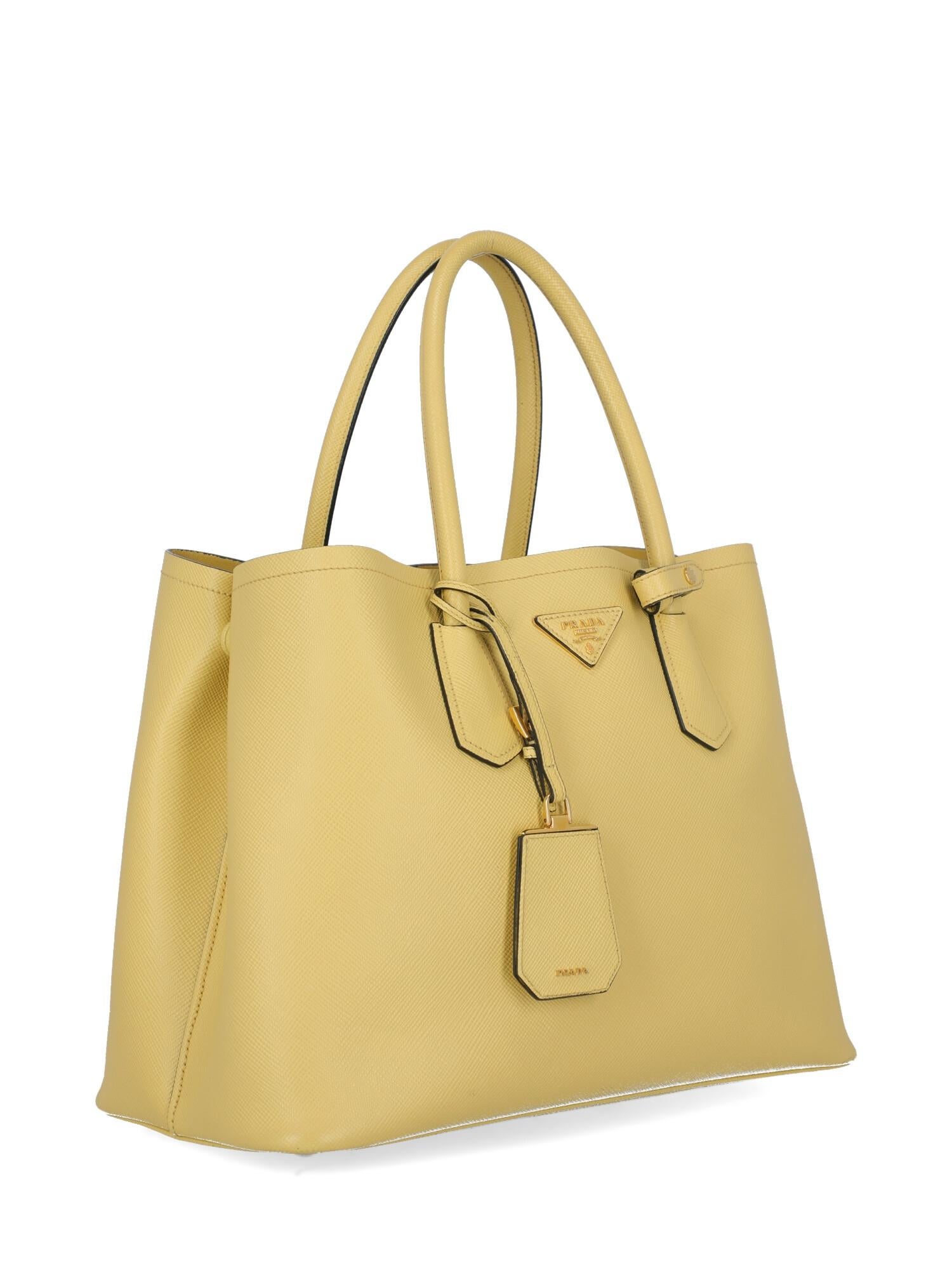 Beige Prada Women's Handbag Double Yellow Leather