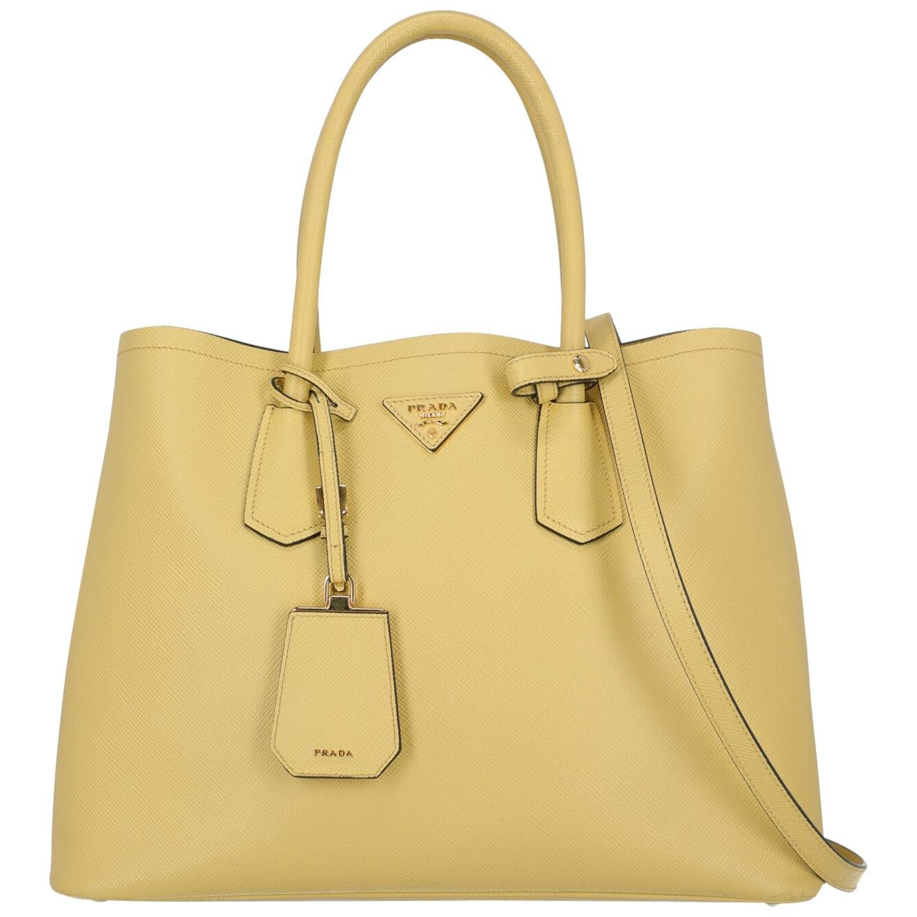 Prada Women's Handbag Double Yellow Leather
