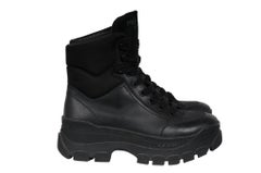 Prada Womens Hiking Combat Boots US 8 EU 38 Black Nylon Leather Platform Ankle