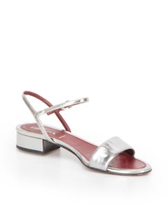 Prada Women's Silver Leather Kitten Heel Sandals