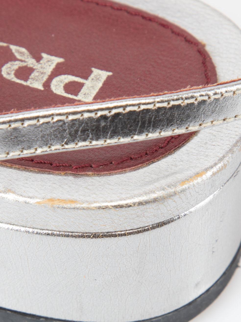 Prada Women's Silver Leather Kitten Heel Sandals For Sale 4